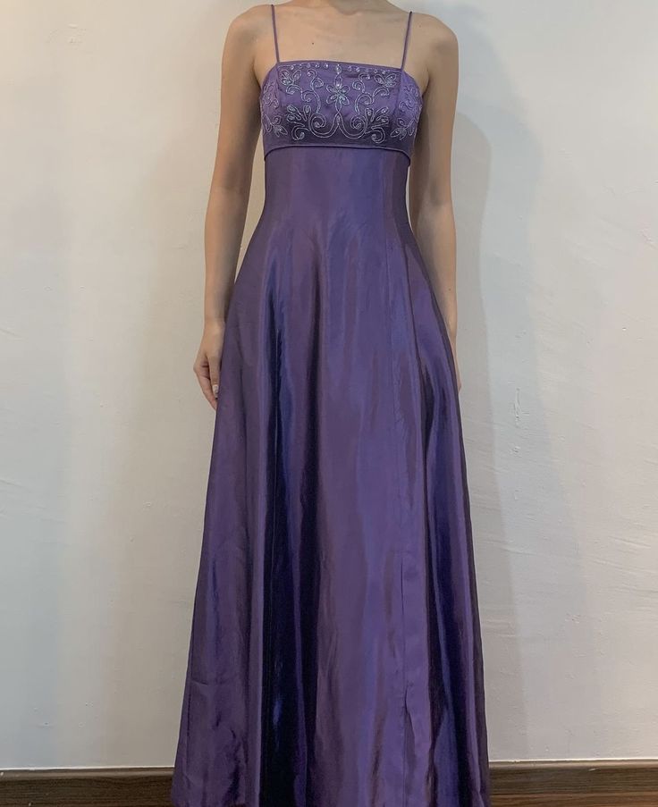 Elegant Purple Spaghetti Straps A-Line Vintage Long Party Dress, DP3988