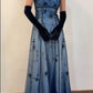 Elegant Blue Spaghetti Straps A-Line Vintage Long Party Dress, DP3990