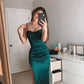 Green Spaghetti Straps Sheath Long Party Dress with Split, DP4002