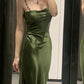 Green Spaghetti Straps Sheath Simple Long Party Dress, DP4005