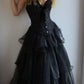 Black Gothic Sweetheart A-Line Tulle Long Formal Party Dress, DP4010