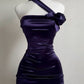 Charming Dark Purple Halter Satin Short Evening Party Dress, DP4017