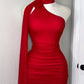 Charming Red Halter Satin Short Evening Party Dress, DP4018