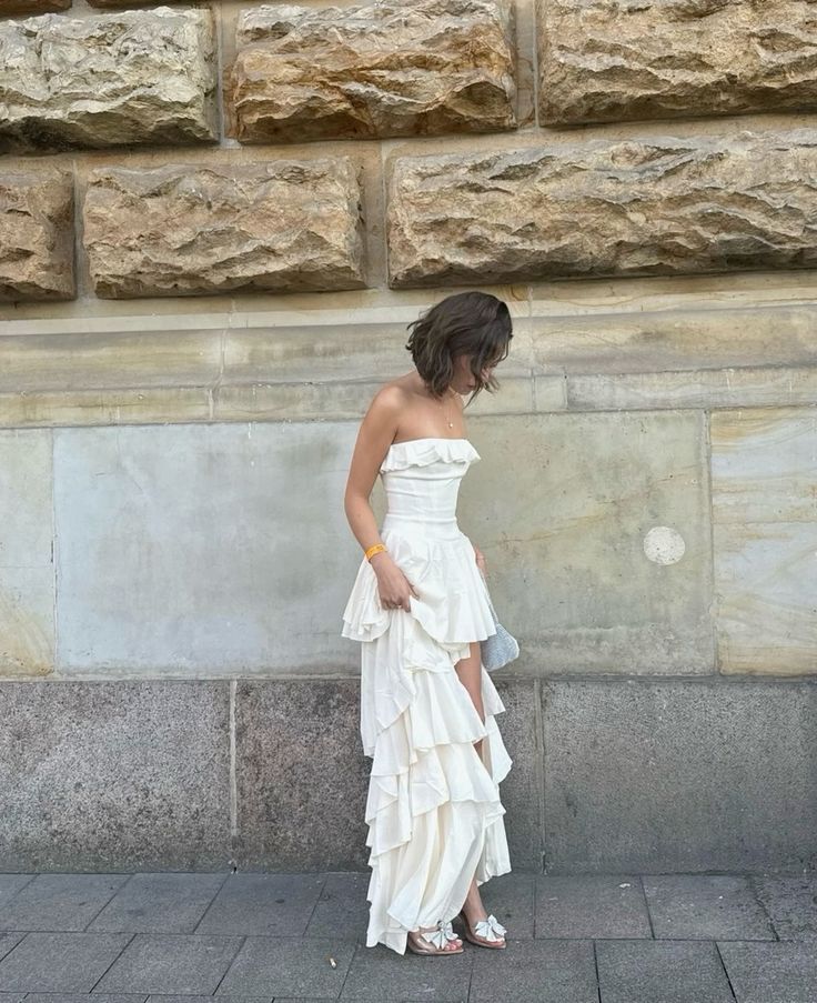 Elegant Ivory Strapless A-Line Tiered Long Party Dress Evening Gown, D DSProm Elegant Ivory Strapless A-Line Tiered Long Party Dress Evening Gown, D DSProm