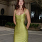 Green Spaghetti Straps Sheath Satin Long Party Dress Simple Evening Gown, DP4037