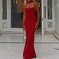 Sexy Red Strapless Mermaid Long Evening Party Dress, DP4042