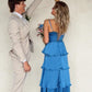 Blue Spaghetti Straps A-Line Tiered Long Prom Dress Party Dress, DP4054