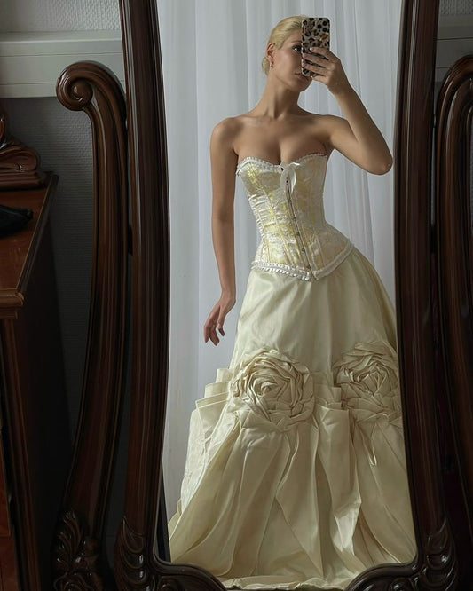 Elegant Sweetheart A-Line Ivory Corset Long Prom Gown, DP4056