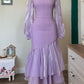 Modest Purple Long Sleeves Sheath Ruffles Long Party Dress, DP4058