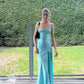 Blue Straps A-Line Satin Long Party Dress Wedding Guest Dress, DP4059