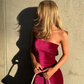 Fuchsia Strapless Velvet Sheath Short Party Dress Sexy Evening Dress, DP2405