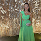 Green One Shoulder Sweetheart A-Line Long Formal Party Dress, DP4060