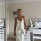 Elegant Spaghetti Straps Sheath Satin Long Evening Party Dress, DP4066