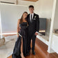 Black Strapless A-Line Satin Long Formal Party Dress, DP4071