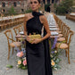 Elegant Black Halter Backless Sheath Long Formal Evening Dress, DP4073