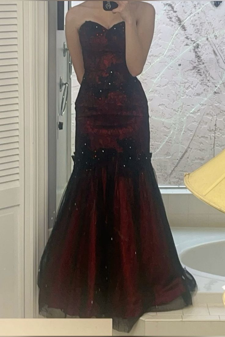 Wine Red Sweetheart Lace Mermaid Long Formal Evening Dress, DP4074