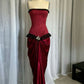 Wine Red Strapless Sheath Lace Satin Long Formal Evening Dress, DP4075