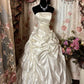 Ivory Strapless A-Line Satin Vintage Long Wedding Dress, DP4076