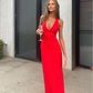 Charming Red V Neck Simple Evening Party Dress, DP2407