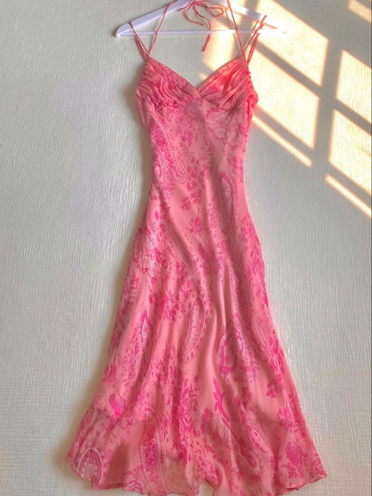 Pink Halter Straps Printed Chiffon Long Party Dress, DP4082  DSProm
