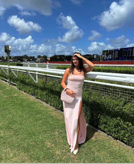 Light Pink Strapless Simple Party Dress with Hight Slit, DP2408