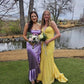 Purple Straps Ruffles Sheath Satin Long Party Dress Wedding Guest Dress, DP4093