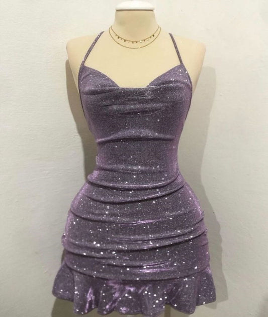 Lovely Halter Shiny Sheath Short Party Dress Homecoming Dress, DP4094