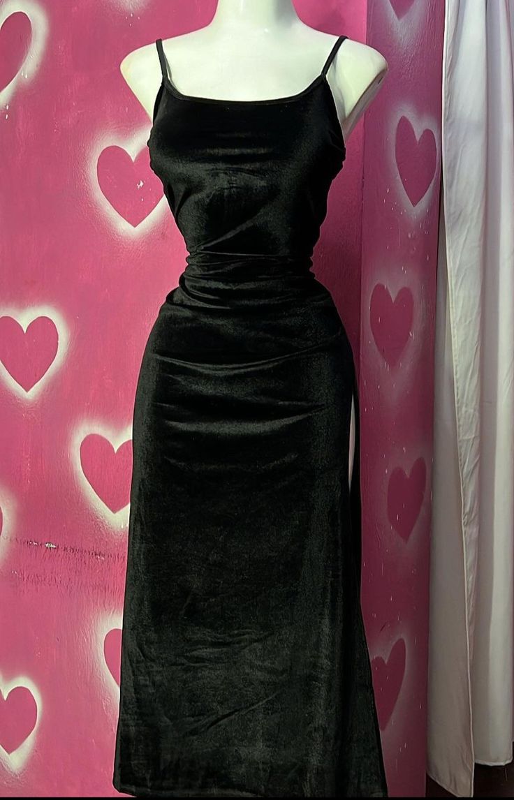 Classy Black Spaghetti Straps Velvet Sheath Long Party Dress, DP4096