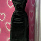 Classy Black Spaghetti Straps Velvet Sheath Long Party Dress, DP4096