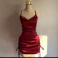 Wine Red Straps Sheath Satin Short Party Dress Homecoming Dress, DP4097