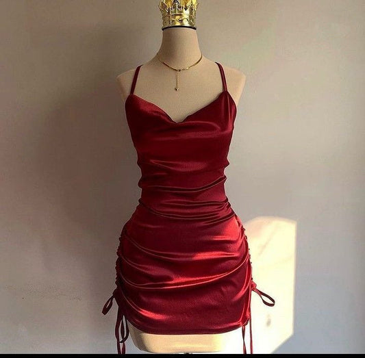 Wine Red Straps Sheath Satin Short Party Dress Homecoming Dress, DP4097