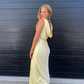 Light Yellow Sleeveless Satin Elegant Long Party Dress, DP2409