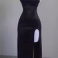 Black Spaghetti Straps Sheath Satin Long Evening Party Dress, DP4100