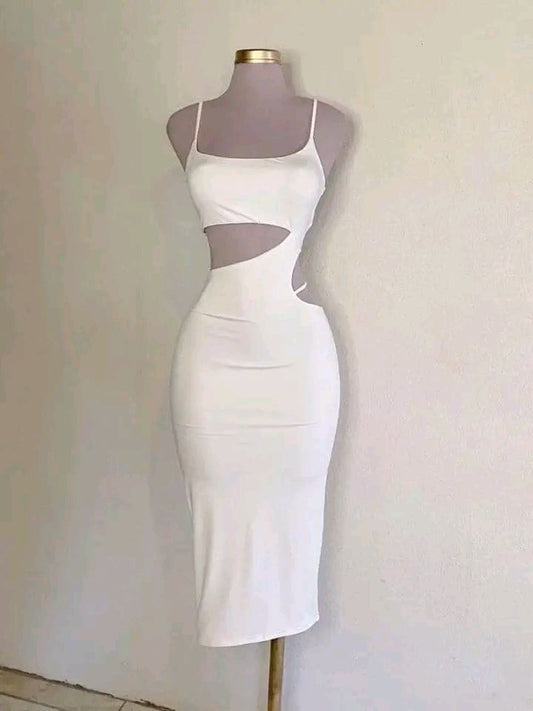 White Spaghetti Straps Sheath Cocktail Dress Evening Party Dress, DP4101