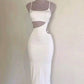 White Spaghetti Straps Sheath Cocktail Dress Evening Party Dress, DP4101