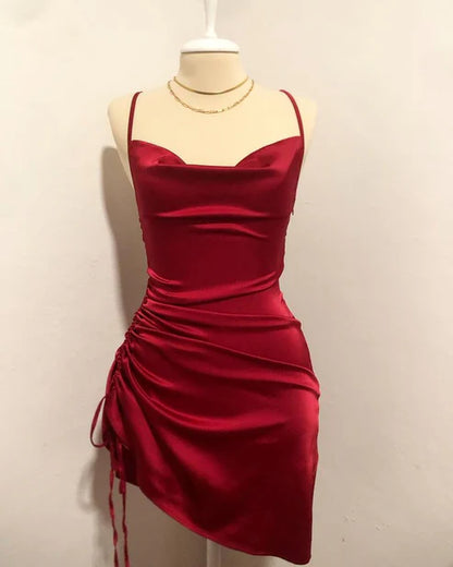 Wine Red Straps Sheath Satin Short Party Dress Homecoming Dress, DP4104