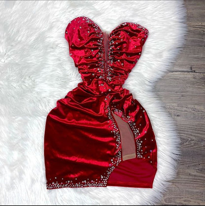 Wine Red Sweetheart Beads Velvet Short Party Dress Homecoming Dress, DP4106