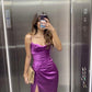 Purple Spaghetti Straps Sheath Long Party Dress Wedding Guest Dress, DP4116