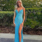 Blue Strapless Sequins Mermaid Long Prom Dress with Split, DP4117