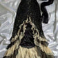 Black V Neck Straps Sequins Ruffles Mermaid Long Evening Gown, DP4119