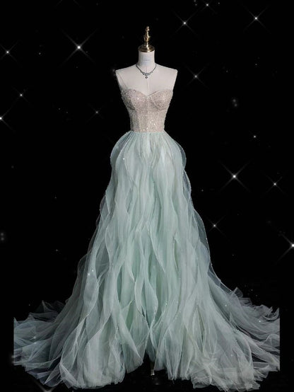 Tiffany Blue Sweetheart A-Line Tulle Long Formal Evening Gown, DP4127