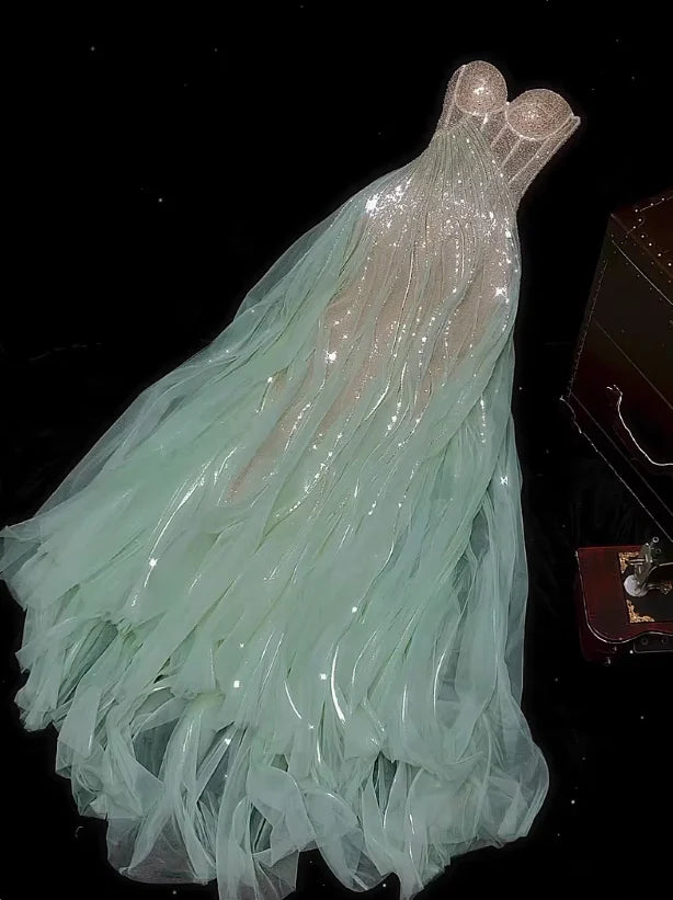 Tiffany Blue Sweetheart A-Line Shiny Long Formal Evening Gown, DP4128