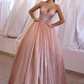 Sparkly Pink A-line Strapless Sequin Long Prom Party Evening Dresses,DP412