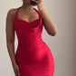 Sexy Red Halter Mermaid Satin Long Evening Party Dress, DP4132