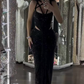 Shiny Black Straps Mermaid Long Party Dress Birthday Outfits, DP4137