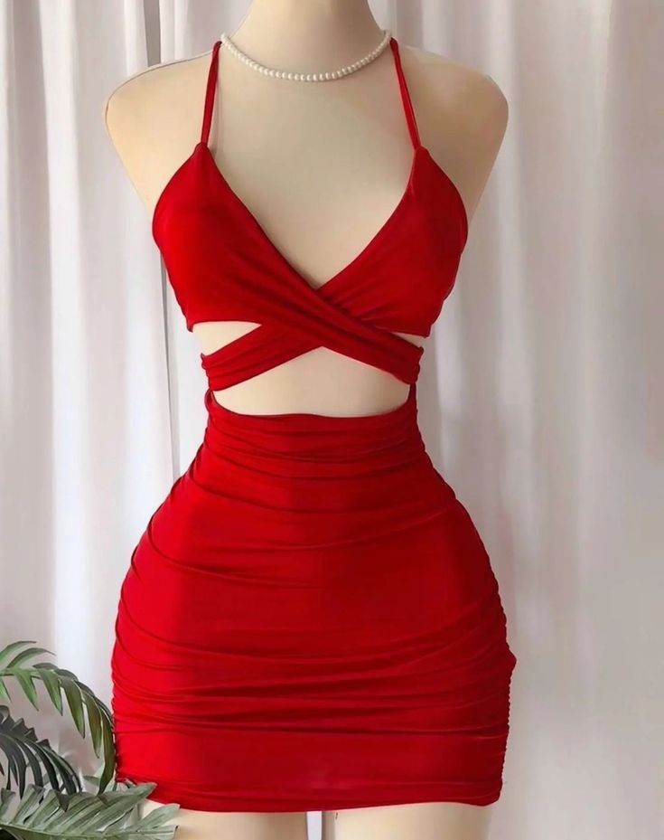 Sexy Red Spaghetti Straps Sheath Mini Party Dress Birthday Outfits, DP4138