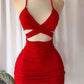 Sexy Red Spaghetti Straps Sheath Mini Party Dress Birthday Outfits, DP4138