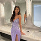 Lilac Strapless Sheath Beading Long Prom Dress Evening Gown, DP4141