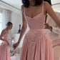 Pink Straps A-Line Long Party Dress Elegant Bridesmaid Dress, DP4142