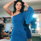 Royal Blue One Shoulder Sheath Short Party Dress, DP4145